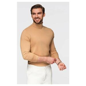 Pulover cu guler inalt si maneci lungi OM-LSCL-0130 - Maro deschis imagine