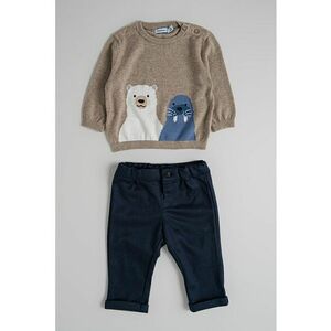 Set de pulover cu model si pantaloni - 2 piese - Alb/Albastru ultramarin/Maro deschis melange imagine
