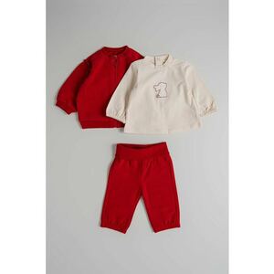 Set de trening cu fermoar - gluga si bluza - 3 piese - Rosu/Alb imagine