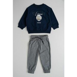 Set de bluza de trening si pantaloni cu imprimeu - 2 piese - Gri melange/Bleumarin imagine