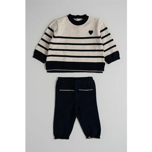 Set de bluza cu model in dungi si pantaloni - 2 piese - Albastru ultramarin/Alb murdar imagine