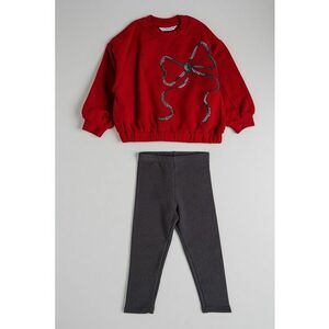 Set de bluza de trening cu imprimeu si colanti - 2 piese - Rosu inchis/Gri antracit imagine