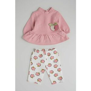 Set de bluza cu terminatie cu volane si colanti - 2 piese - Alb/Roz pastel imagine
