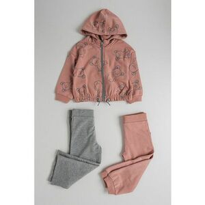 Set de hanorac din amestec de bumbac cu imprimeu si pantaloni de trening - 3 piese - Gri melange/Verde aquamarin/Roz prafuit imagine