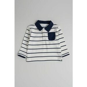 Bluza polo din bumbac cu model in dungi - Alb/Bleumarin imagine