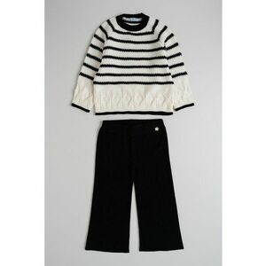 Set de pantaloni lungi si pulover cu model in dungi - 2 piese - Alb/Negru imagine
