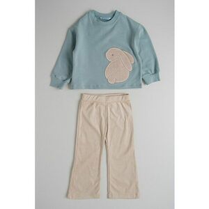 Set de bluza de trening cu iepure brodat si pantaloni - 2 piese - Alb fildes/Turcoaz imagine