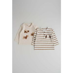 Set de bluze cu model - 2 piese - Alb/Maro deschis imagine