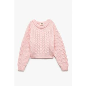 Pulover cu model torsade - Roz pastel imagine