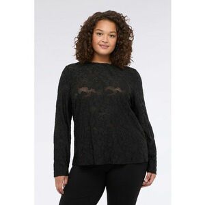 Bluza din dantela cu decolteu la baza gatului - Negru imagine