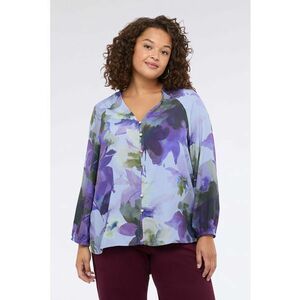 Camasa cu mansete elastice si model floral - Albastru lavanda/Kaki inchis/Ametist imagine