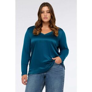 Bluza din satin cu decolteu in V - Albastru inchis imagine