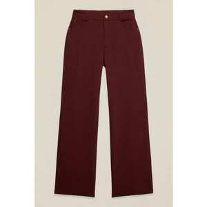 Pantaloni din amestec de bumbac cu buzunare si croiala ampla - Visiniu imagine