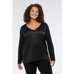Bluza din satin cu decolteu in V - Negru imagine