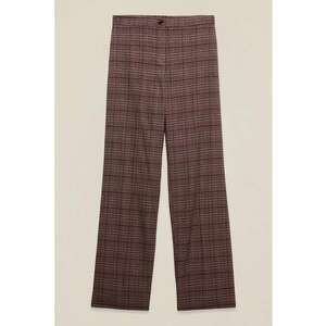 Pantaloni drepti cu model in carouri - Maro cognac/Bej imagine