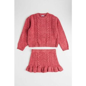 Set de fusta si pulover cu decolteu la baza gatului - 2 piese - Rosu melage imagine