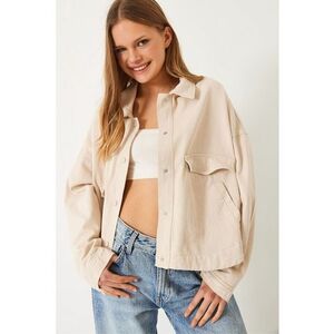 Jacheta din gabardina - cu nasturi - natural - textil imagine