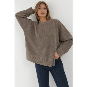 Pulover dama - tricotat texturat - guler rotund - bej - material acrilic imagine