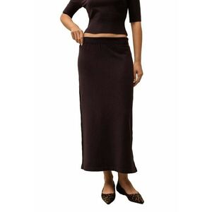 Fusta midi - tricotata - textura moale - talie inalta - maro cognac imagine