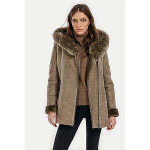 Haina din piele intoarsa cu blana shearling de miel Nina - Maro taupe imagine