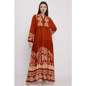 Rochie maxi HiCCUP BDART - decolteu in V - captusita - textil - rosu caramiziu imagine
