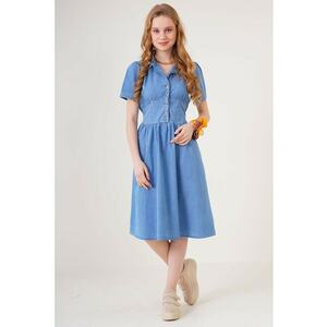 Rochie midi HiCCUP BDART - denim - guler camasa - albastru imagine