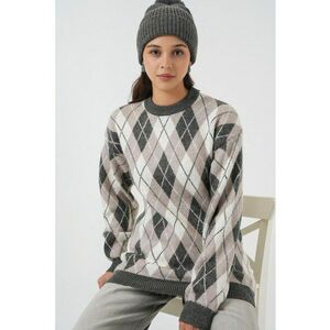Pulover dama - pulover tricotat cu model geometric - maneca lunga - tricot - Gri - imagine