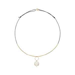 Colier ajustabil decorat cu perle de cultura - Alb/Auriu/Negru imagine