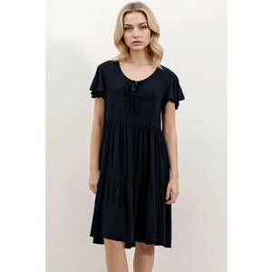 Rochie mini cu decolteu in V - funda - viscoza - Albastru marin - imagine