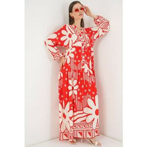 Rochie maxi - HiCCUP BDART - inchidere cu nasturi - textil - rosu imagine