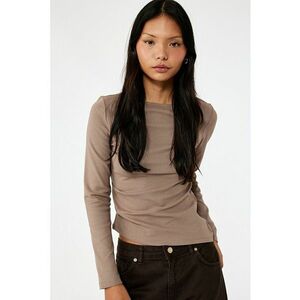 Bluza slim fit cu decolteu rotund - Maro camel imagine