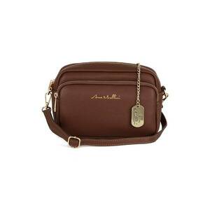 Geanta crossbody din piele cu buzunar frontal cu fermoar - Maro scortisoara imagine