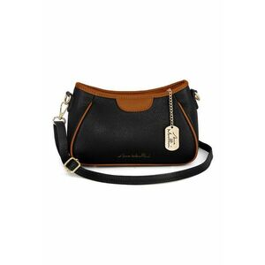 Geanta crossbody de piele cu garnituri contrastanta - Negru/Maro scortisoara imagine