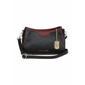 Geanta crossbody de piele cu garnituri contrastanta - Visiniu/Gri carbune imagine