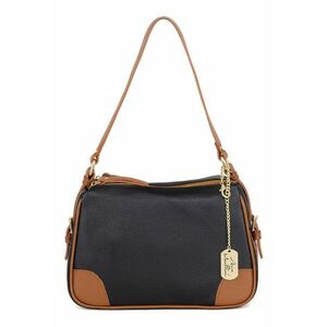 Geanta crossbody de piele cu accesoriu logo - Negru/Maro scortisoara imagine
