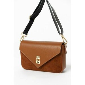 Geanta crossbody de piele cu clapa - Negru/Maro scortisoara imagine