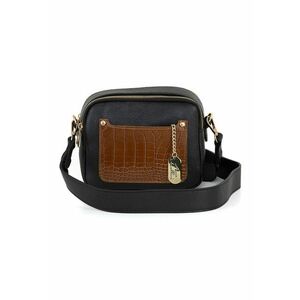 Geanta crossbody de piele cu fermoar - Negru/Maro imagine