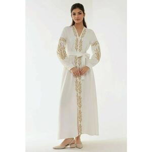 Rochie decolteu in V - broderie - alb - textil imagine