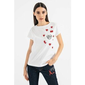 Tricou cu imprimeu si buzunar pe piept - Rosu/Alb optic imagine