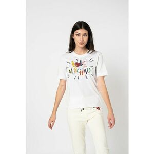 Tricou cu imprimeu logo si decolteu la baza gatului - Rosu/Alb imagine