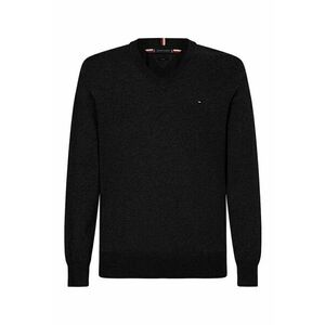 Pulover din amestec de bumbac organic cu decolteu in V - Negru imagine