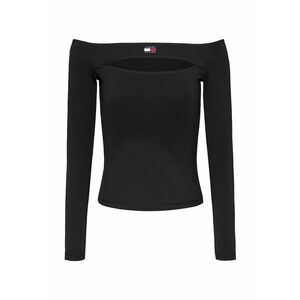Bluza cu decolteu pe umeri si decupaj frontal - Negru imagine