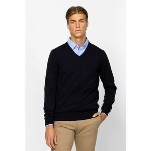 Pulover tricotat fin cu decolteu in V - Bleumarin imagine