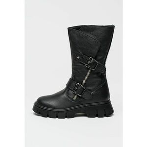 Cizme mid-calf din piele ecologica - Negru imagine