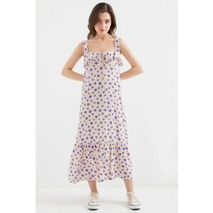 Rochie maxi HiCCUP - guler patrat - detalii cu volane - violet - viscoza imagine