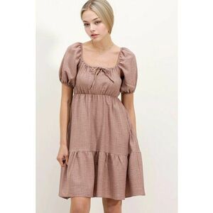 Rochie mini dama - HiCCUP - forma A - decolteu patrat - bumbac/poliester - roz imagine