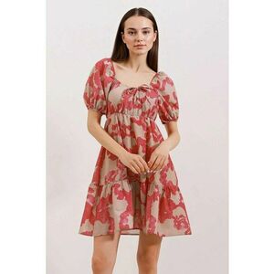 Rochie mini dama - HiCCUP - forma A - decolteu patrat - bumbac/poliester - roz/bej imagine