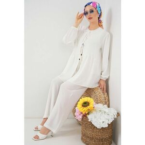 Compleu BDART - camasa cu gat rotund si pantaloni largi - alb - textil imagine