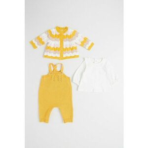 Set de salopeta - bluza si pulover - 3 piese - Maro deschis/Alb murdar imagine