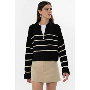 Pulover tricotat - cu dungi - fermoar - negru - acrilic imagine